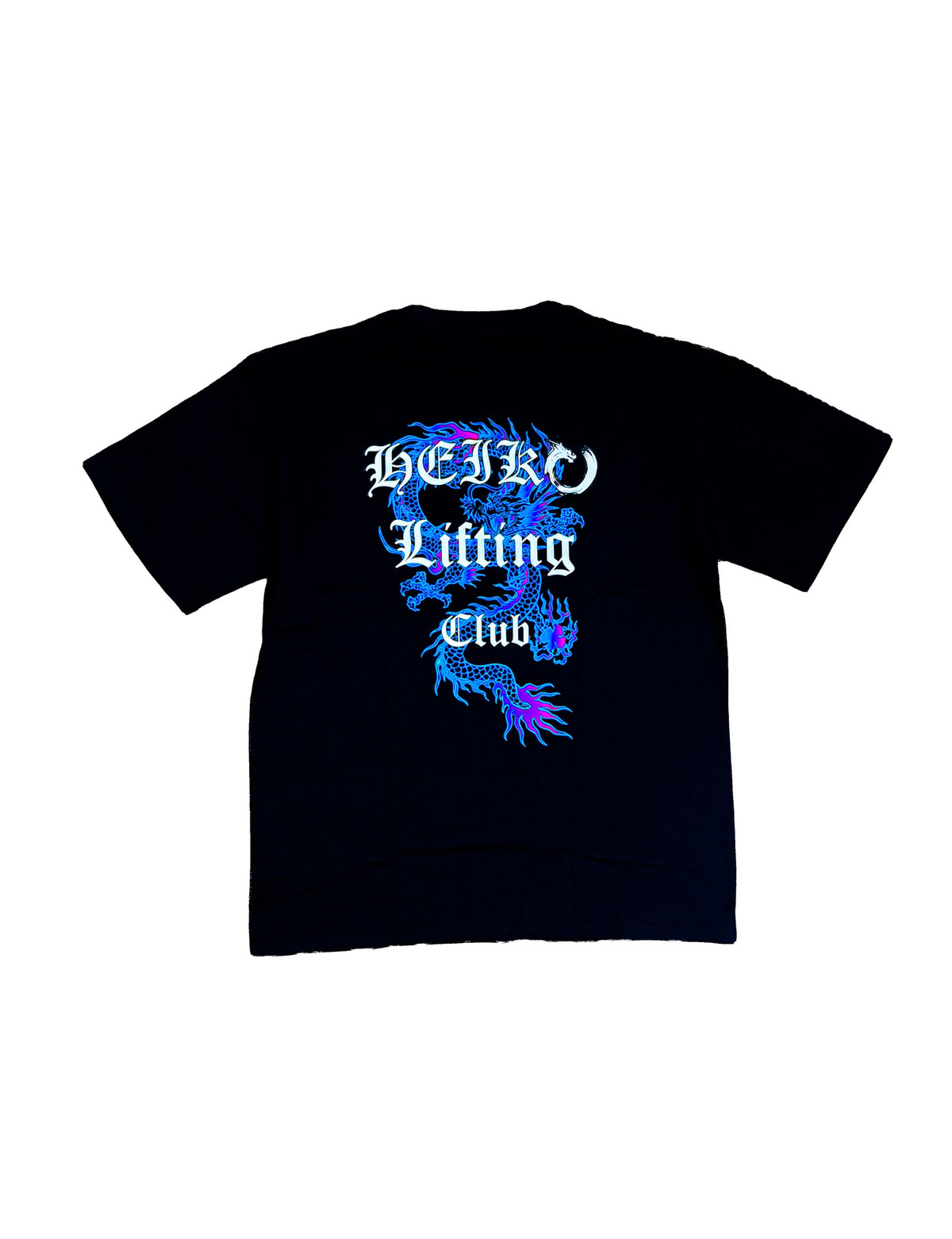 Heiko Ryū Tee in black, back view with the Lifting Club dragon print